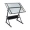Solano Height Adjustable Drawing Table In Charcoal Black / Clear Glass
